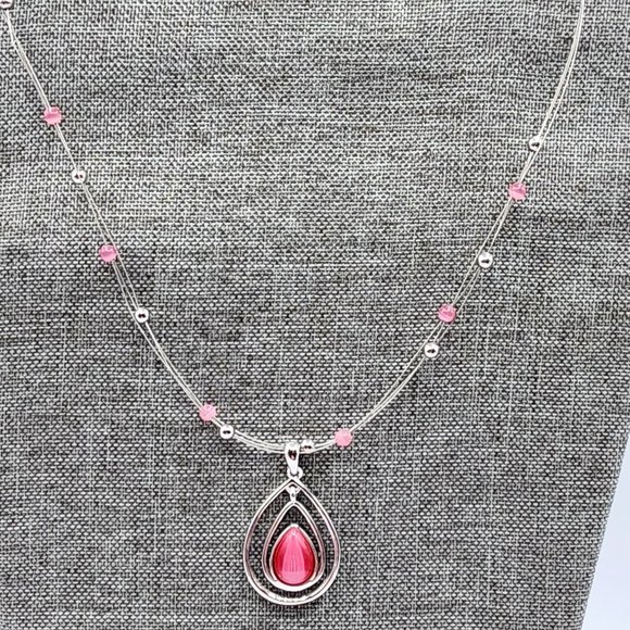 LIA SOPHIA COTTON CANDY Silver Pink Teardrop Floating Bead Signed Necklace - Picture 10 of 12